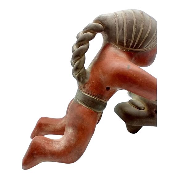 Vintage Mexican Red Clay Mayan Woman Grinding Corn Terra Cotta Folk Art Figurine - Picture 11 of 16